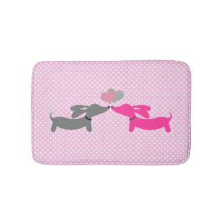 Pink Kissing Dachshunds Themed Bathroom  Bath Mat