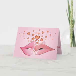 Pink Kissing Lips Valentine Card