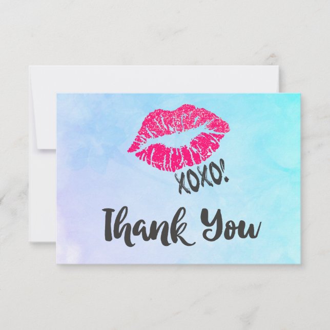 Pink Kissy Lips with xoxo! Thank You Card (Front)