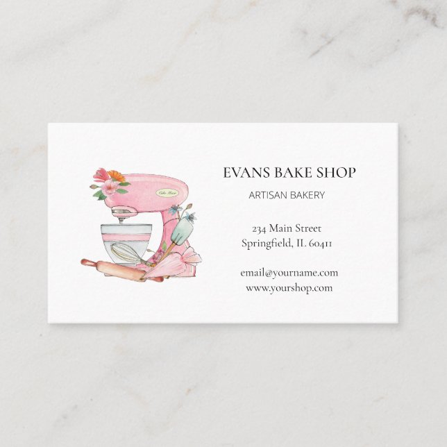 Pink Kitchen mixer bakery business card (Front)