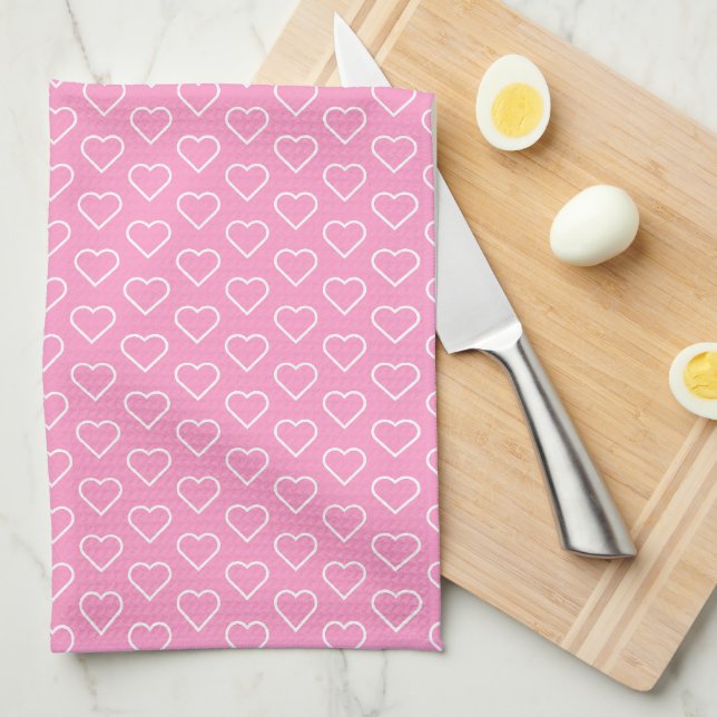 Pink Kitchen Towel with Hearts - Choose Colours (Quarter Fold)