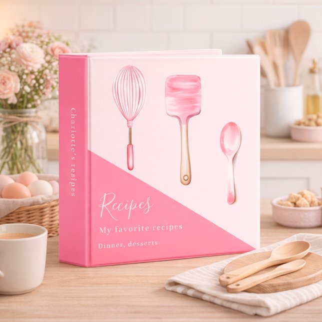 Pink kitchen utensils recipe binder (Creator Uploaded)