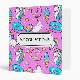 Pink Kitschy glittery funny unicorn and kitty Binder