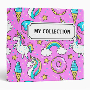 Pink Kitschy glittery funny unicorn and kitty Binder