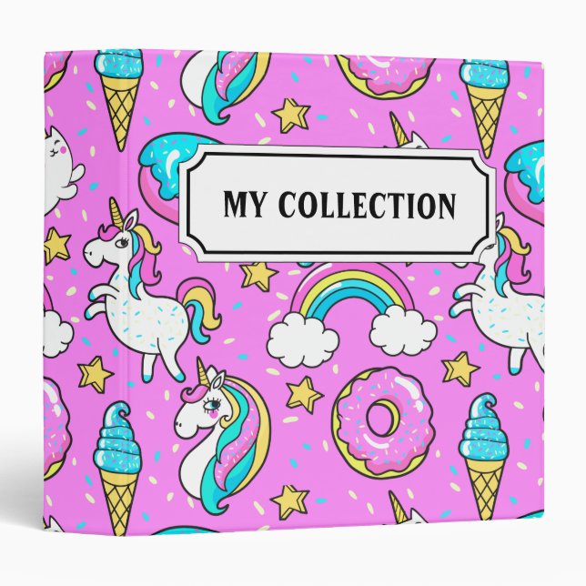 Pink Kitschy glittery funny unicorn and kitty Binder (Front/Spine)