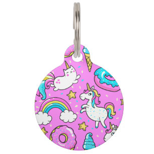 Pink Kitschy glittery funny unicorn and kitty Pet Tag
