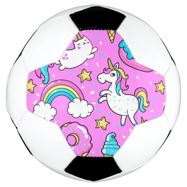 Pink Kitschy glittery funny unicorn and kitty Soccer Ball (Front)