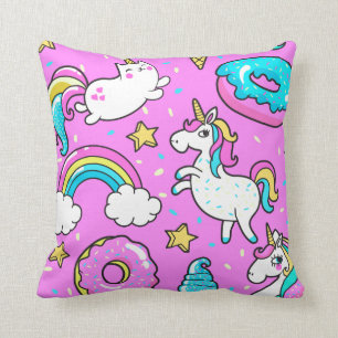 Pink Kitschy glittery funny unicorn and kitty Throw Pillow