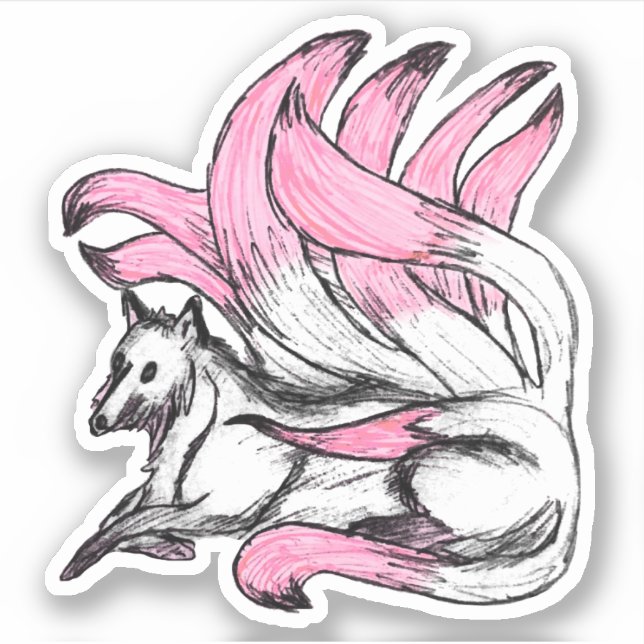 Pink Kitsune Japanese Fox Sketch (Front)