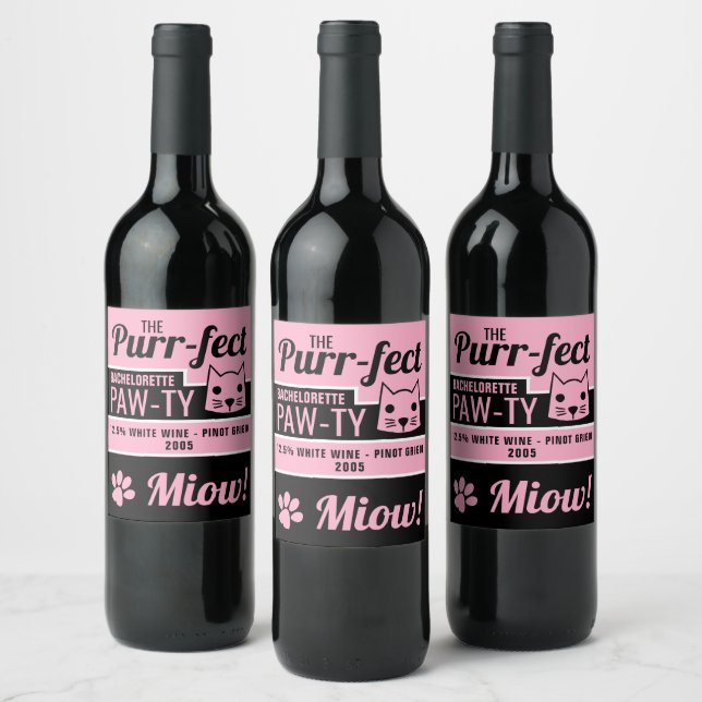 Pink Kitten Bachelorette Party Wine Label (Bottles)