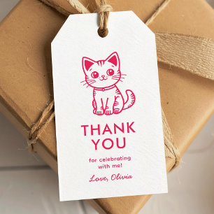 Pink kitten birthday party gift tags