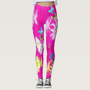 Pink Kittens Flowers And Butterflies, Leggings