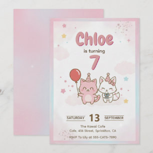 Pink Kitty Birthday Party for Girls Cute Kawaii Invitation