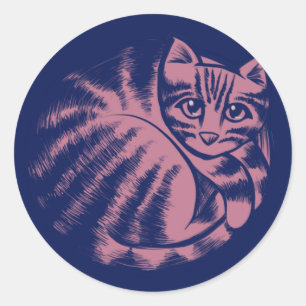 Pink Kitty Cat Art cute blue Cats Caturday         Classic Round Sticker