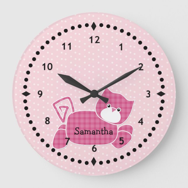 Pink Kitty Nursery Wall Clock (Front)