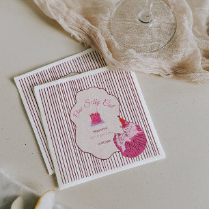 Pink Kitty Party One Silly Cat 1st Birthday Napkin