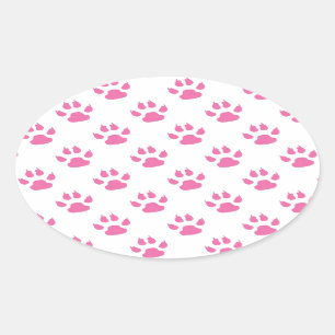 Pink kitty paw print patter oval sticker
