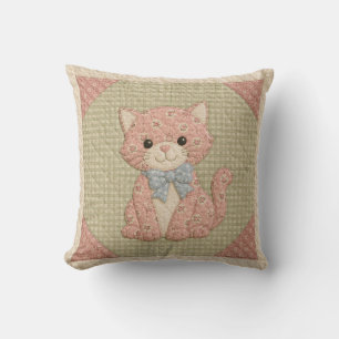 Pink Kitty Quilt Throw Pillow