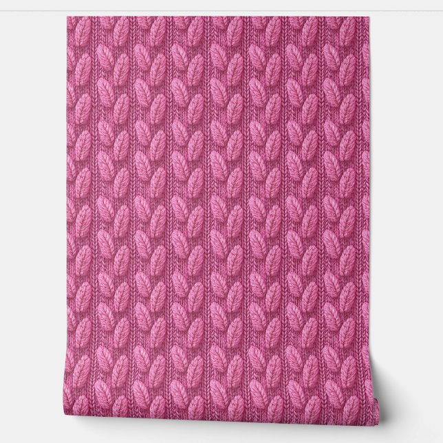 Pink Knit Feather Crochet Pattern Wallpaper (Unrolling)