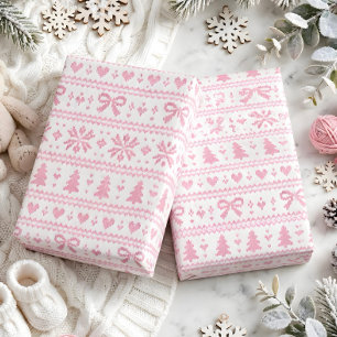 Pink Knit Sweater Winter Baby Shower Gift Wrapping Paper