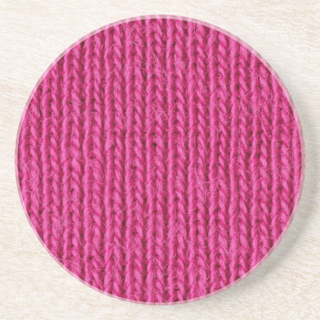 Pink knitted wool coaster (Front)