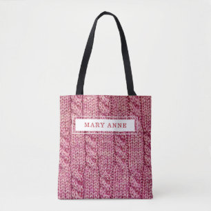 Pink knitting personalized tote bag