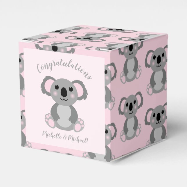 Pink Koala Bear Baby Shower Favor Box (Front Side)