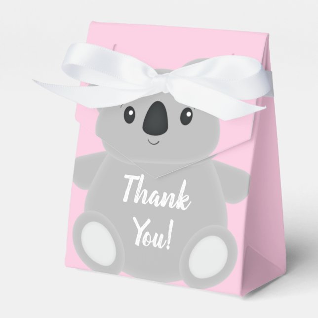 Pink Koala Bear Baby Shower Favor Box (Front Side)