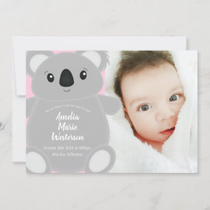 Pink Koala Bear Baby Shower Invitation