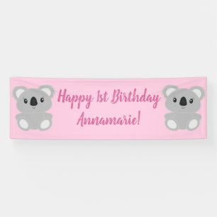 Pink Koala Bear Birthday Party Banner