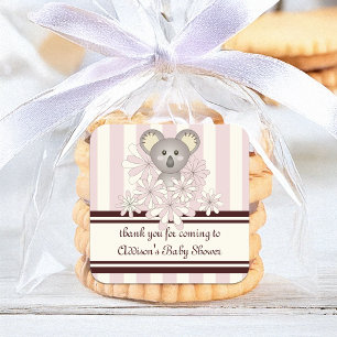 Pink Koala Kids Party Favour / Girl Baby Shower Square Sticker