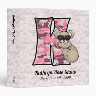 Pink Koala Monogram K Baby Scrapbook Binder