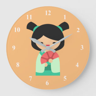 Pink Kokeshi Japanese dolls Large Clock