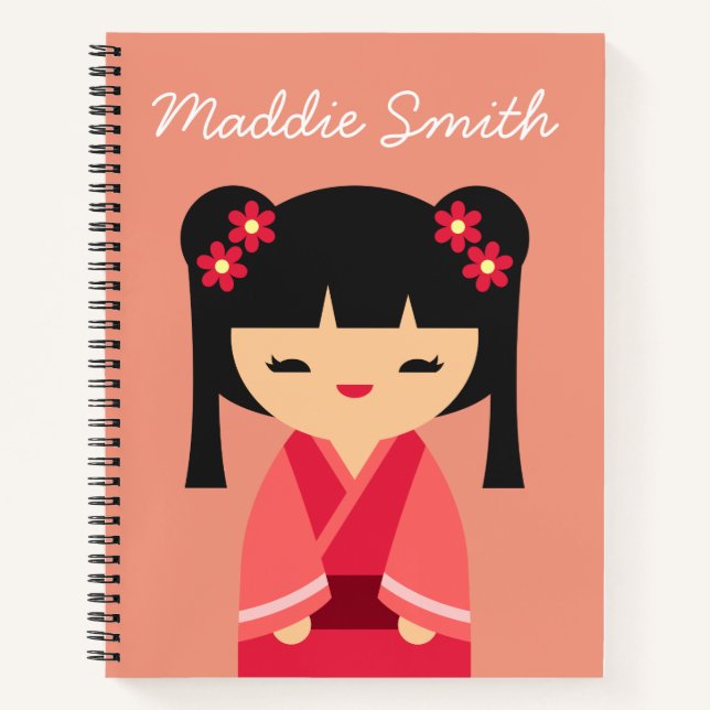 Pink Kokeshi Japanese dolls Notebook (Front)