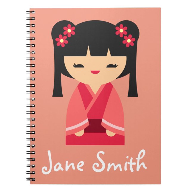 Pink Kokeshi Japanese dolls Notebook (Front)