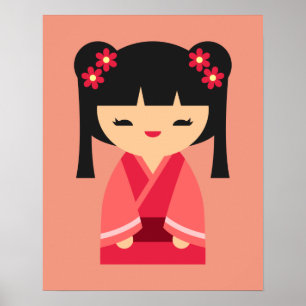 Pink Kokeshi Japanese dolls Poster