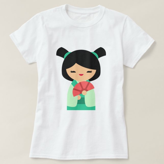 Pink Kokeshi Japanese dolls T-Shirt (Design Front)