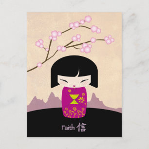Pink kokeshi postcard