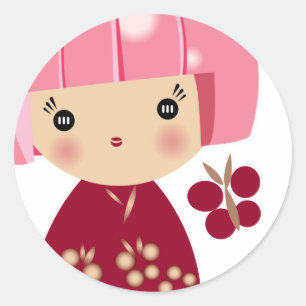Pink Kokeshi Triplet Sticker