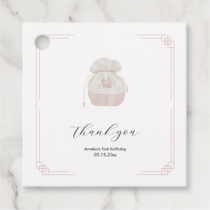 Pink Korean Doljanchi square favour tag