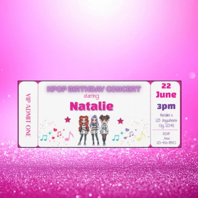 Pink KPOP Birthday Concert Ticket Invitation (Creator Uploaded)