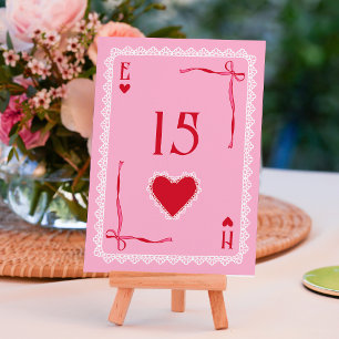 Pink Lace Ace of Hearts Lucky in Love Wedding Table Number