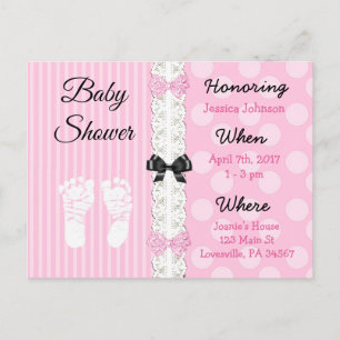 Pink Lace and Bow's Girl's  Baby Shower Invitation