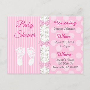 Pink Lace and Bow's Girl's  Baby Shower Invitation