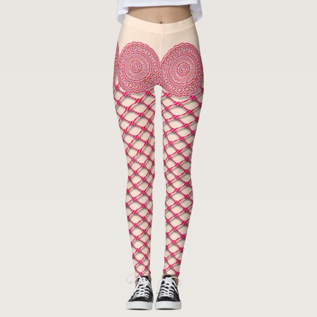 Pink Lace and Fishnet Leggings (Front)