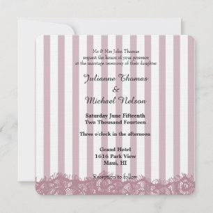 Pink Lace and Stripes Wedding Invitation