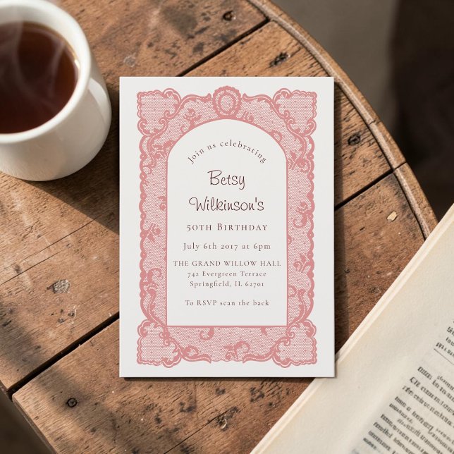 Pink Lace Arch Elegant Script 50th Birthday  Invitation (Creator Uploaded)