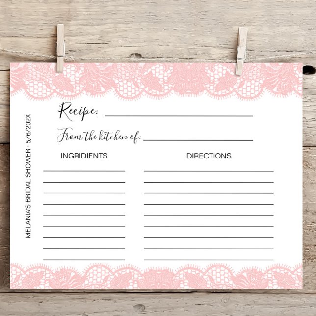 Pink Lace Bridal Shower Recipe Cards  (Creator Uploaded)