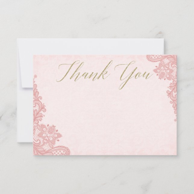 Pink Lace Bridal Shower Thank You Card - Flat Card (Front)
