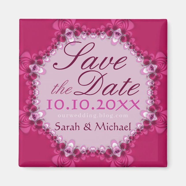Pink Lace Circle Save the Date Magnet (Front)